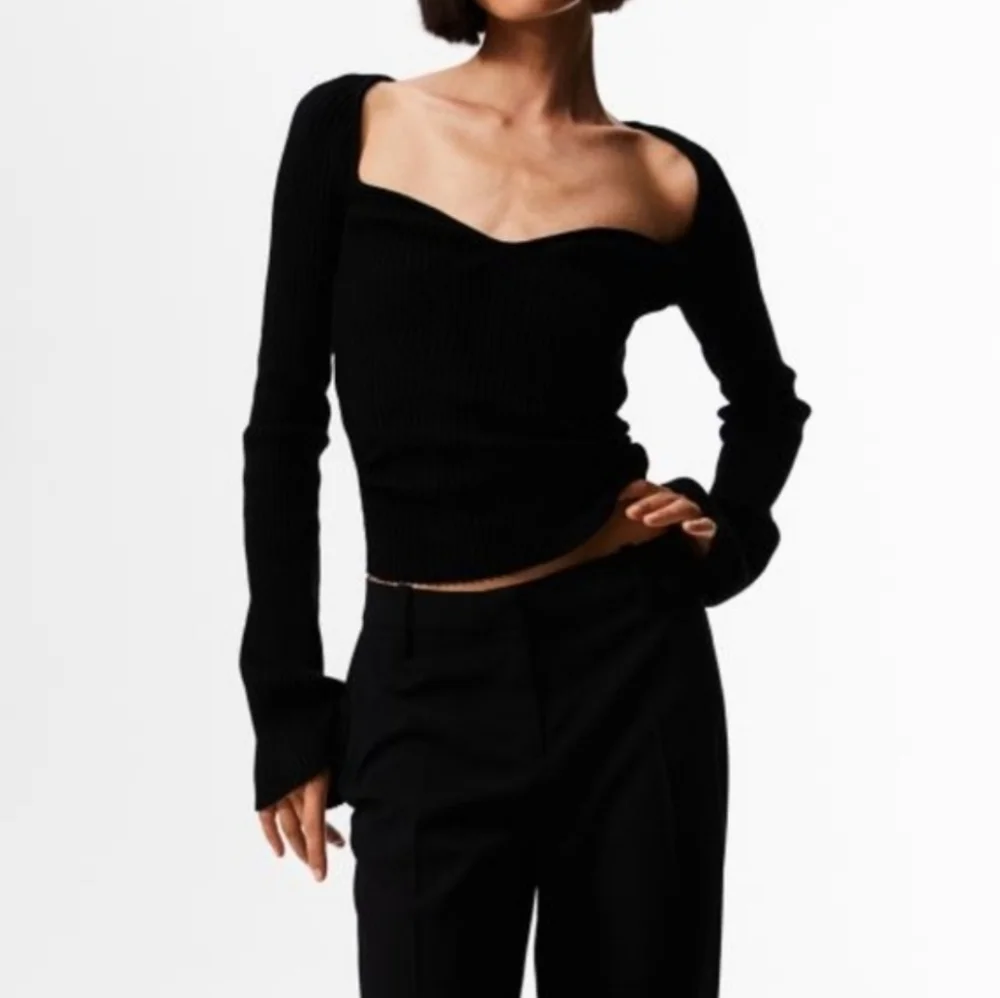 H&M Olive Green Ribbed Sweetheart Neckline Top Sweater XS NWT